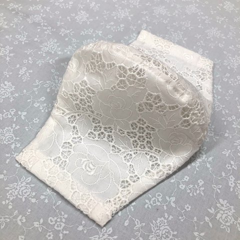 裏側抗菌防臭ダブルガーゼ☆薔薇柄刺繍レース　白色　ポケット付き可能