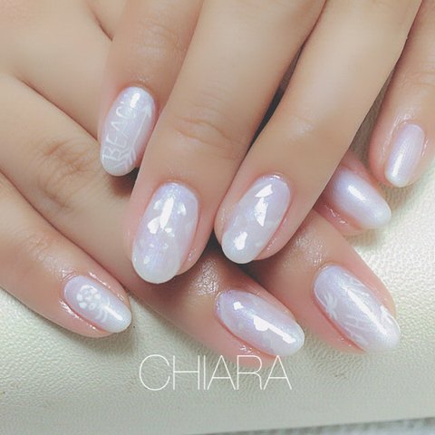 clear shell♢sea nail  手書きアート