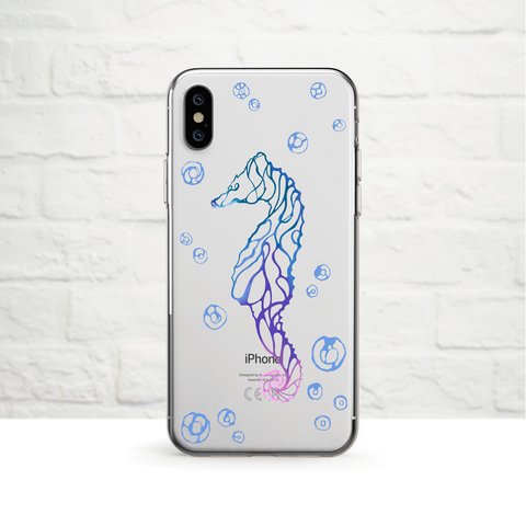 Under the Sea - Seahorse クリアソフト ケース [ iPhone5～iPhone14/ 14 Plus/ 14 Pro/ 14 Pro Max & Samsung ]