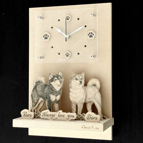 オーダーメイド【木アート画】掛け時計～手描き＆立体＆木製アート♪似顔絵・ペット画で贈り物、お祝い、記念に♪