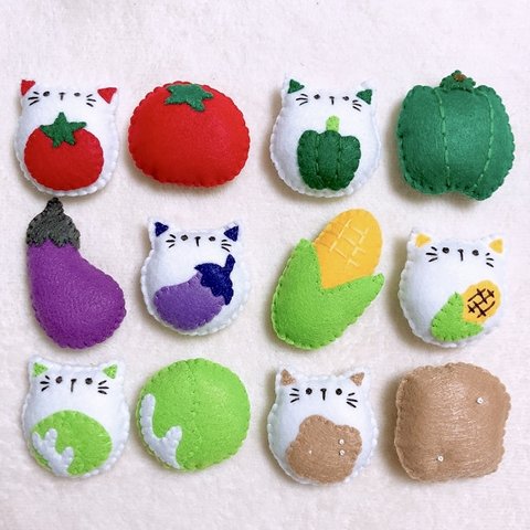 フェルトマグネット【絵合わせにゃんこ(野菜)】6個セット