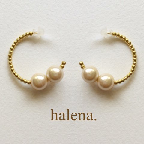 【halena.】 ２粒パールフープピアス