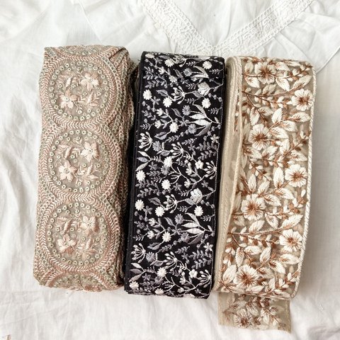 インド刺繍リボン カット売り ⑭ シルクベース チュール 生地 太幅