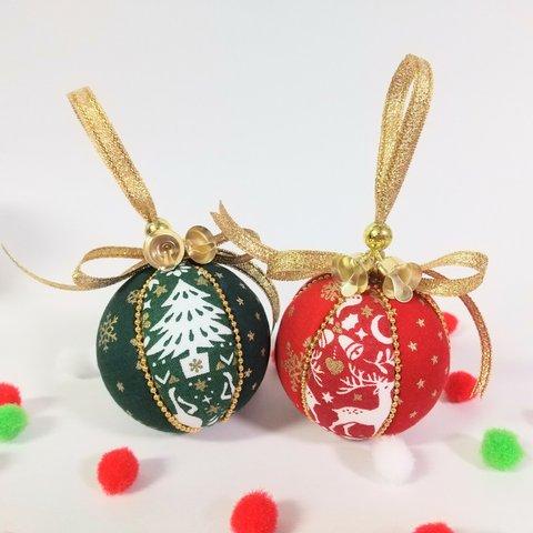 【毎年好評】クリスマス飾り🌟木目込み手鞠のオーナメント🎄ベル付き🔔2色セット