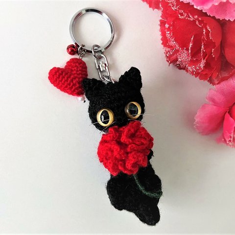 カーネーション黒猫🌹あみぐるみ＊キーホルダー【母の日】