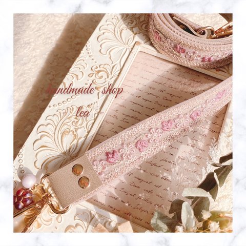インド刺繍リボンが可愛すぎる♡ショルダーストラップ / pink × brown