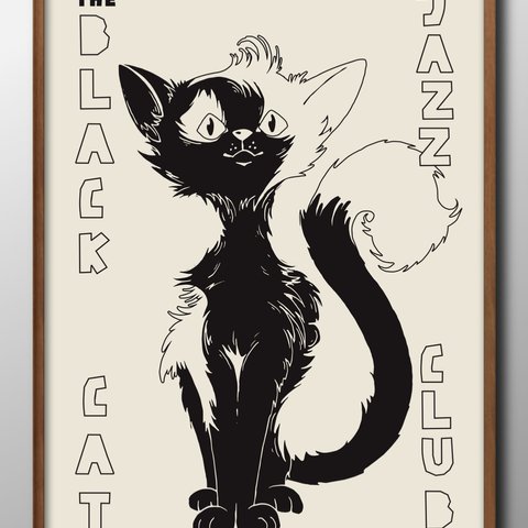 10683■A3アートポスター『ブラックキャット　黒猫　ジャズクラブ』絵画/イラスト/デザイン/上級マット紙採用/北欧