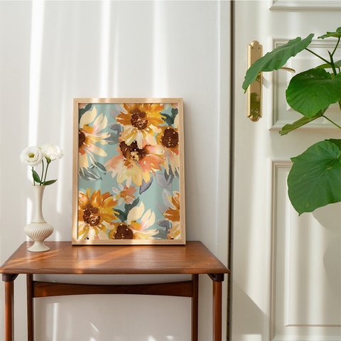 ポスター　夏のひまわり / i0241 /  ヴィンテージ風のヒマワリの花　ボタニカル　インテリアポスター