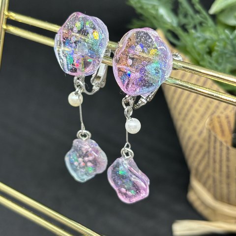 レジン レジンアクセサリー レジンイヤリング シルバー 