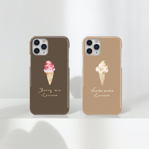 iCecream スマホケース　iPhoneケース　アイスクリーム　いちご　ココア