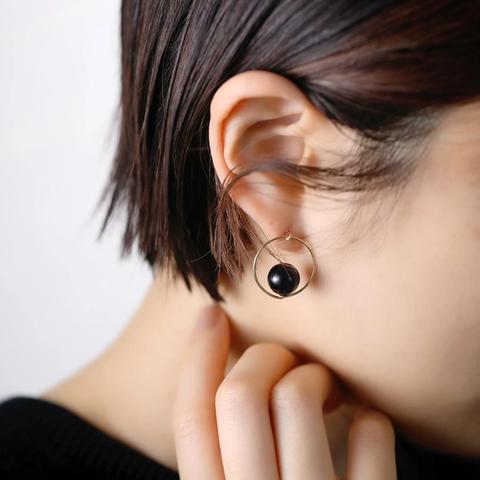 14kgf ◇天然石　circleピアス　“オニキス”（ポストタイプ）金属アレルギー対応〈421onyx〉