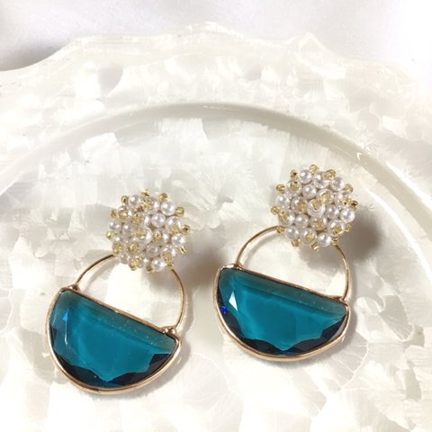 Blue half moon earrings