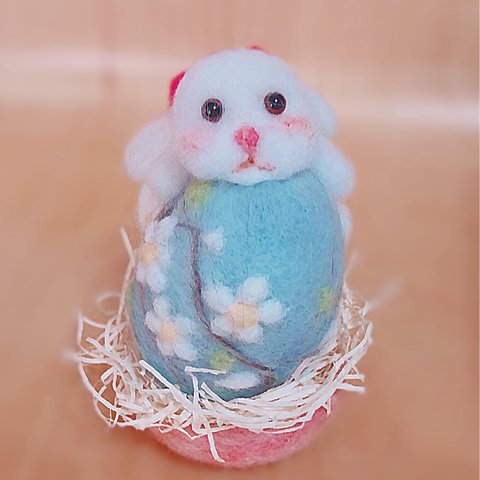 羊毛フェルト  Rabbit & Flower egg