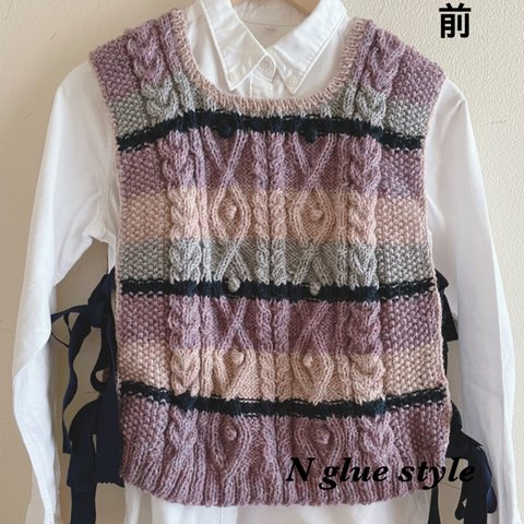 送料込！柔らかい手編みニットベスト🧶