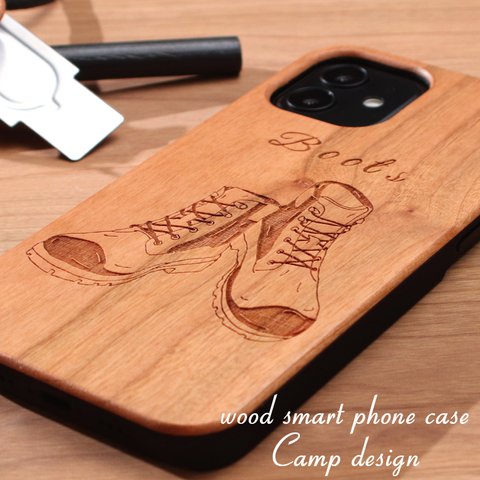 おしゃれな木製 iPhoneケース ブーツ キャンプシリーズ 天然木 iPhone15 iPhone14 Pro iPhone12 13 mini シンプル 11 全機種対応 スリム ウッド カバー