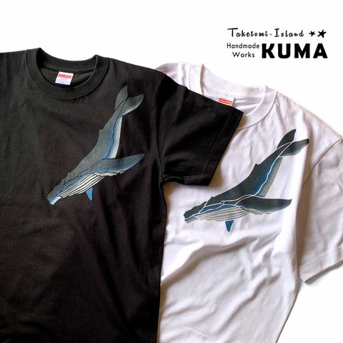 送料無料☆　型染め　クジラのTシャツ　ステンシル