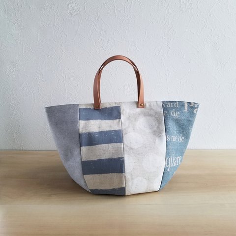 布合わせのまぁるいbag☆シャビーマリン