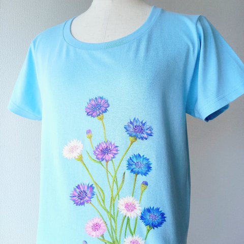 手描き　矢車菊(草)Tシャツ