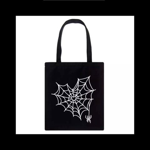 【love_spider@canvas.BK eco トートバッグ。】キャンバス地 トートバッグ ゴシック 病みかわいい 蜘蛛 スパイダー パンク ロック サブバッグ 肩掛け ブラック 黒