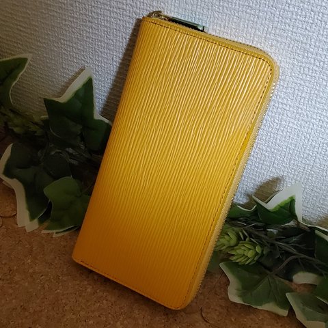 ラスト1 新品 未使用 レザー ラウンドファスナー イエロー 長財布 革財布 牛革 ジッピーウォレット