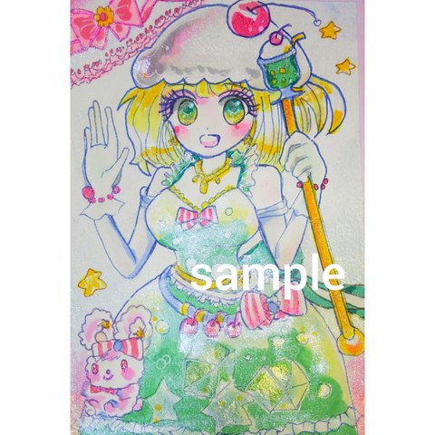 手描きイラスト オリジナルイラスト 原画　　イラスト　クリームソーダちゃん