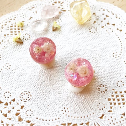  レシピ22『桜ドロップキャンディーイヤリング＊』桜色のドロップキャンディーイヤリングorピアス