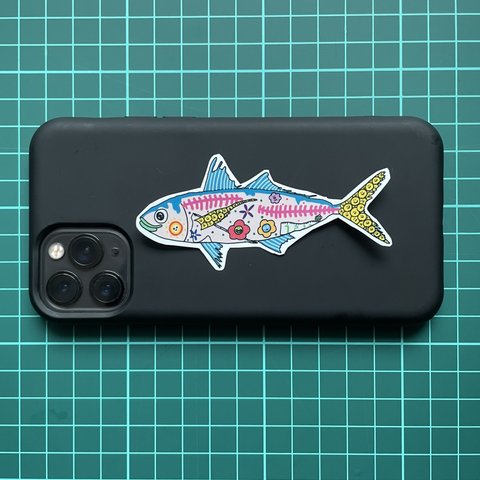 アジステッカー小　アジ　鯵　魚　ステッカー　スマホステッカー　釣り　フィッシング　アングラー