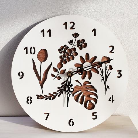 【4/21まで限定価格】花時計　掛け時計　木製　静音時計　スイープ式時計