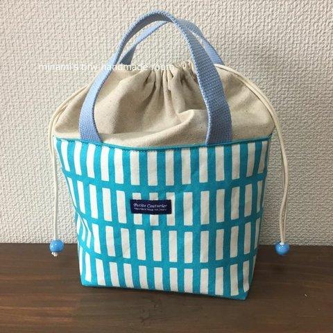 再販♡ 洗える！保冷お弁当用トートバッグ　北欧風格子柄　スカイブルー