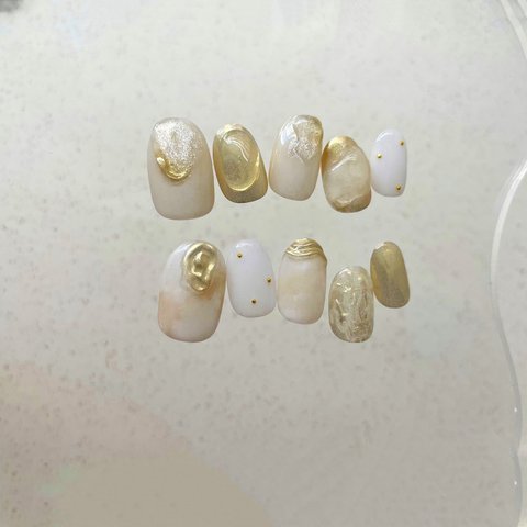 #N-7 【 size order】nail tip - yellow gold 🌙 ニュアンスネイル うるうるネイル マグネットネイル 成人式ネイル 結婚式ネイル ネイルチップ