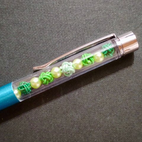 水引ボールペン緑(ミニあわじ玉＆ミニパール)