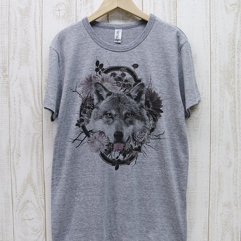 ronronWOLF Tee　Flower Frame（ヘザーグレー） / R023-TT-GR