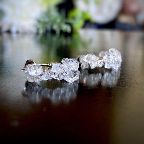 ハーキマーダイヤモンドのフープイヤリング 4月誕生石 Dream  crystal