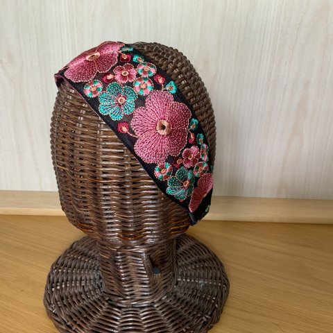 シノワズリ　刺繍ヘアバンド　プラム