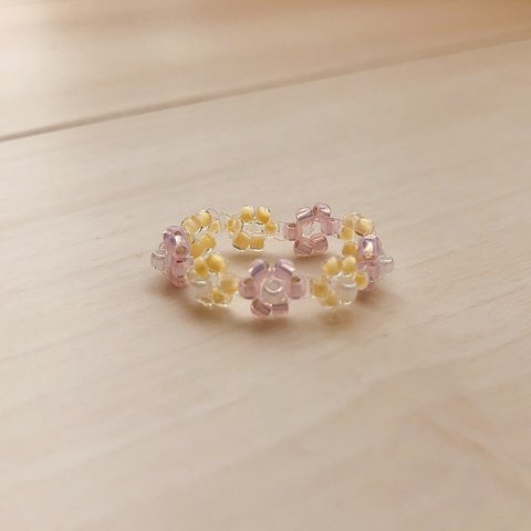 ビーズリング💎 ピンク×イエロー