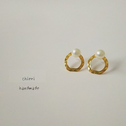 c20J86【GOLD】【メタル】＆【パール】のノンホールピアス　