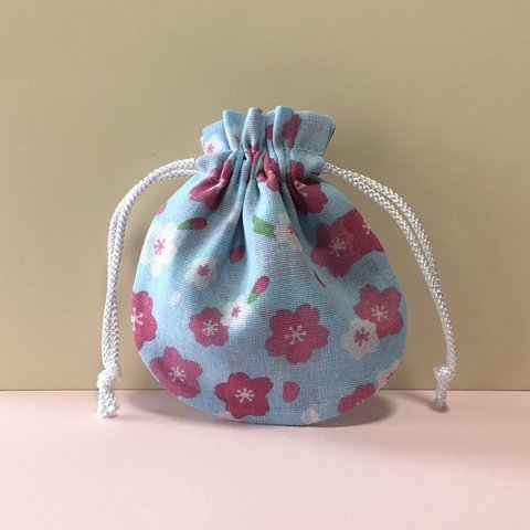 桜のミニミニ巾着袋 (水色)