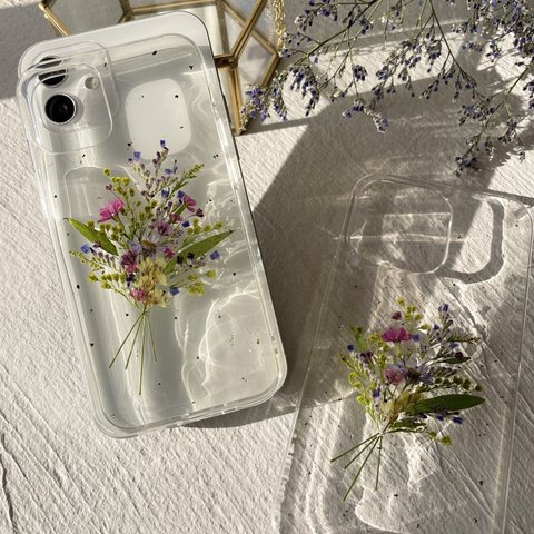 【florets bouquet】　押し花スマホケース　全機種対応　android 13 13pro 11 12 12mini 7 8 SE2  xperia AQUOS galaxy ブーケ　花束