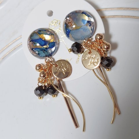 レジンピアス　ジャラジャラシェル丸ピアス