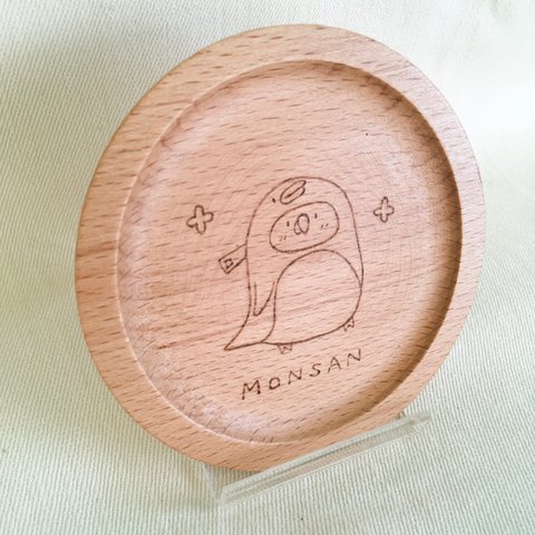 MONSAN ウッドバーニング コースター《ペンギンもんさん》