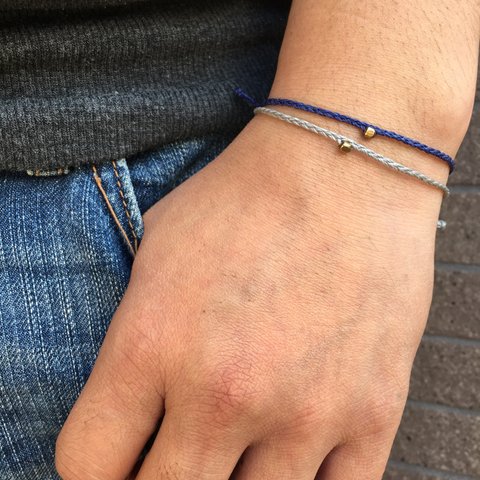 Men's Friendship bracelet - waxed cord with metal bead