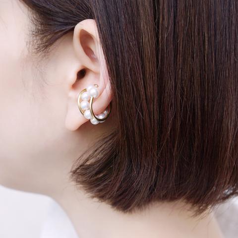 イヤーカフ「pearl」Brass+pearl　真鍮イヤーカフ　パールアクセサリー