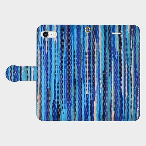 ラグ編みブランケットモチーフ（blue）　iphone　5s/6/6s/SE/7/8/X　手帳型スマホケース