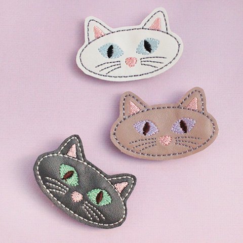 ベビーも安心　ヘアクリップ　滑り止めカバー付きレザーキャットヘアクリップ　ねこ　猫