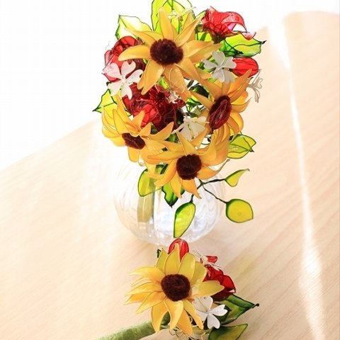 ブーケ ブートニア コサージュ 飾り花  ﾟ+*:;;:* ひまわり の花束 *:;;:*+ﾟ sunflowerミニブーケ