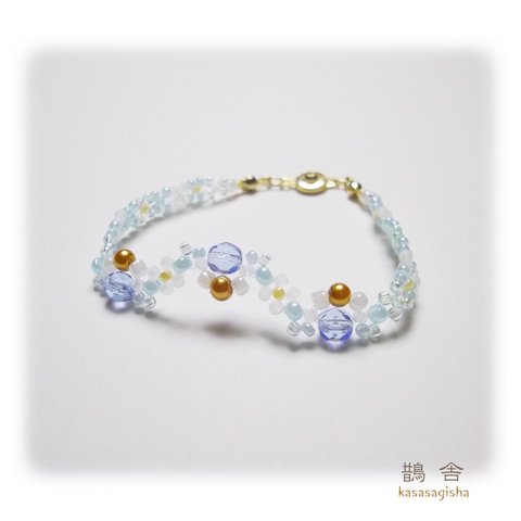 ビーズブレスレット_Bracelet d’Ondine_bleu ciel_鵲舎謹製【受注製作】