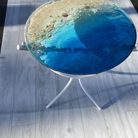スカイブルームーンビーチ　 ガラスサイドテーブル丸 〜Minamo〜　table  Sea 瑠璃色