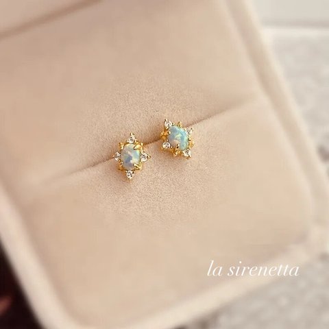 受注製作 ピアス ＊ ellipse opal pierce