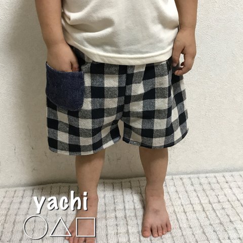 cotton linen CHECK のハーフパンツ  