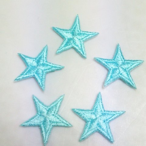 【再3】星 ワッペン ５枚ｾｯﾄ 水色